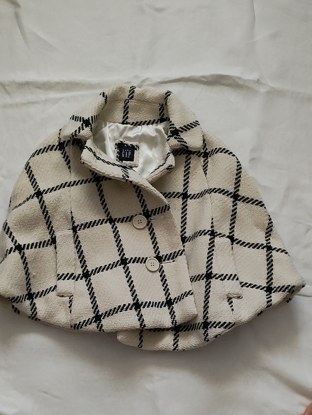 GAP Cream and Black Windowpane Cropped Cape Jacket